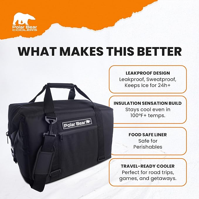 Polar Bear Coolers - Original Soft Cooler Bag - Insulated Leak Proof Beach Cooler Bag, Small Thermal Bags for Travel - Heavy Duty & Portable - Sweat Proof Picnic Carrier - Nylon