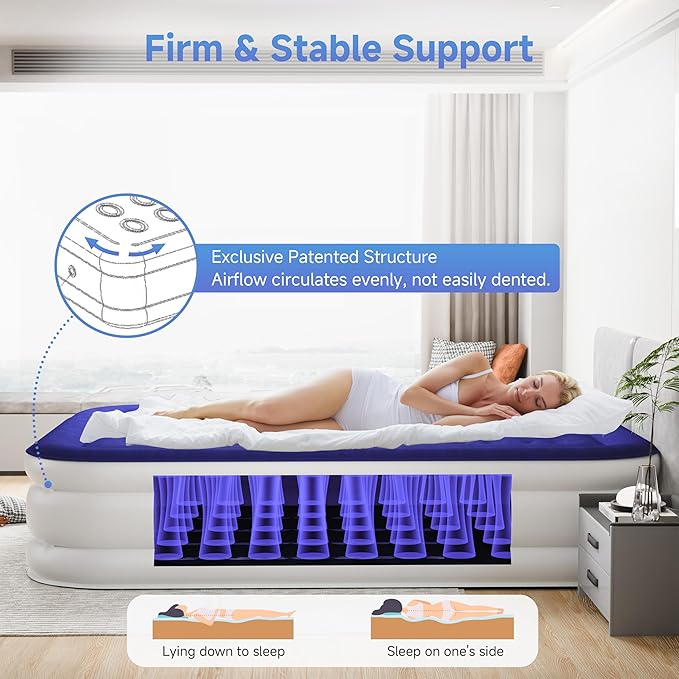 Sebor Air Mattress Queen with Built-in Pump 18", Comfortable Self-Inflating Air Mattress with High-Speed Pump, Durable Blow Up Mattress Queen with Storage Bag for Guests, Camping, Travel