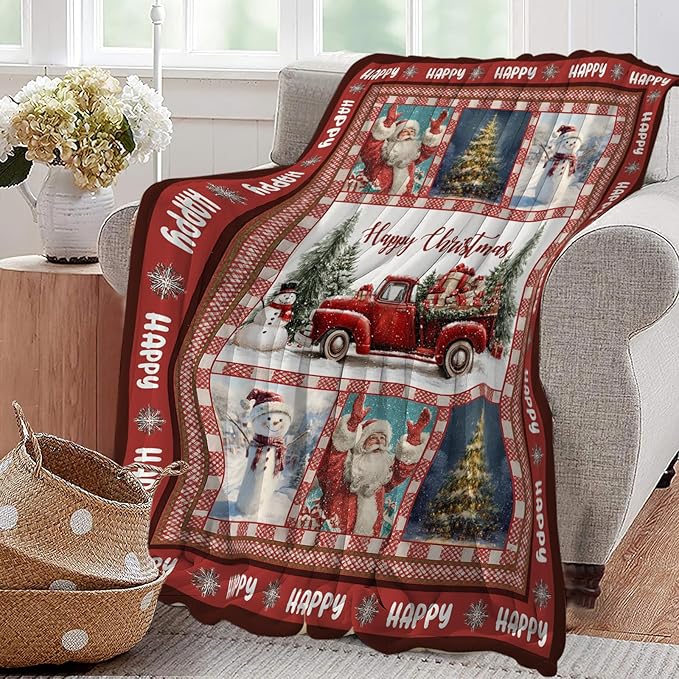 Christmas Santa Claus Blanket Christmas Pleasant Car Tree Throw Blankets Gifts for Girls Boys Kids Soft Cozy Fleece Plush for Couch Sofa Bed 80"x60"
