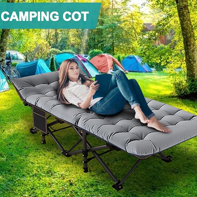 LILYPELLE 2 Pack Folding Camping Cot W/Mattress, 78" L x 32" W x 18" H Cot Bed, Heavy Duty Wide Camping Cot XXL for Adults, Portable Sleeping Cot Bed for Travel Camping/Office, Home Nap
