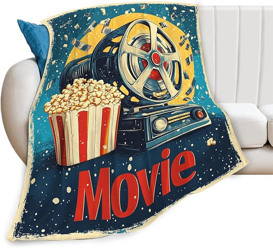 Movie Blanket Film Theater Cinema Popcorn Throw Blankets Gifts for Girls Boys Kids Movie Lover Soft Cozy Fleece Plush for Couch Sofa Bed 80"x60"