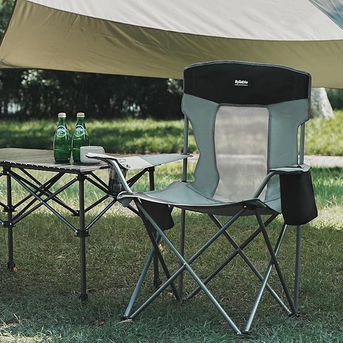 Camping Chairs Lawn Portable Foldable Camp Folding Lightweight Chair for Adults with Drink Holder and Cooler Pouch Outdoor for Camping, Lawn, Sports, Picnic, Music Festival, Gray Black