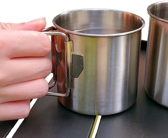 Folding Stainless Steel Camping Coffee Mug - 4 Piece Set Cups for Survival Gear