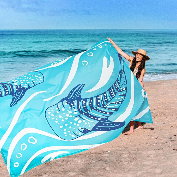 Beach Blanket Waterproof Sandproof, 9 Ft X 10 Ft Extra Large Sand Free Beach Mat, Big Compact Lightweight Quick Drying Picnic Blanket with 4 Stakes & Pockets for Camping, Travel, Hiking