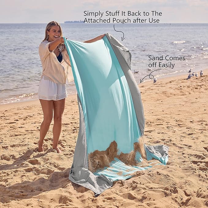 WEKAPO Beach Blanket Sandproof Waterproof, Extra Large Beach Mat, Oversized & Compact Sand Free Mat Quick Drying, Lightweight & Durable with Stakes & Corner Pockets