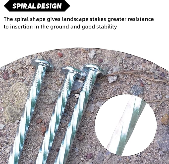 10 Inch Galvanized Landscape Stakes Heavy Duty Metal Spiral Anchoring Spikes Garden Nails for Paver Edging, Camping Tent, Weed Barrier, Artificial Turf, Carpentry and More