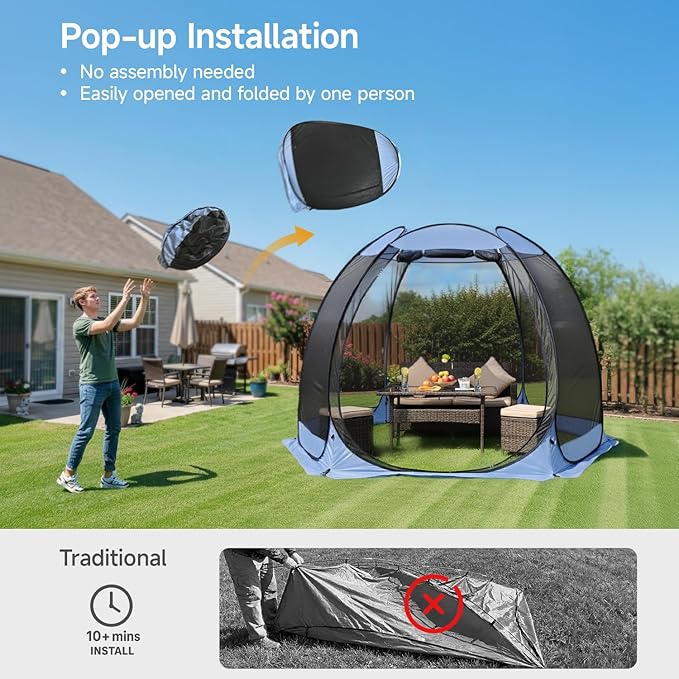 Alvantor® Pop Up Screen House Gazebo, Portable Mosquito Net Tent, UV Protected Sun Shelter for Patio, Backyard & Camping, Instant Setup for 2-10 People