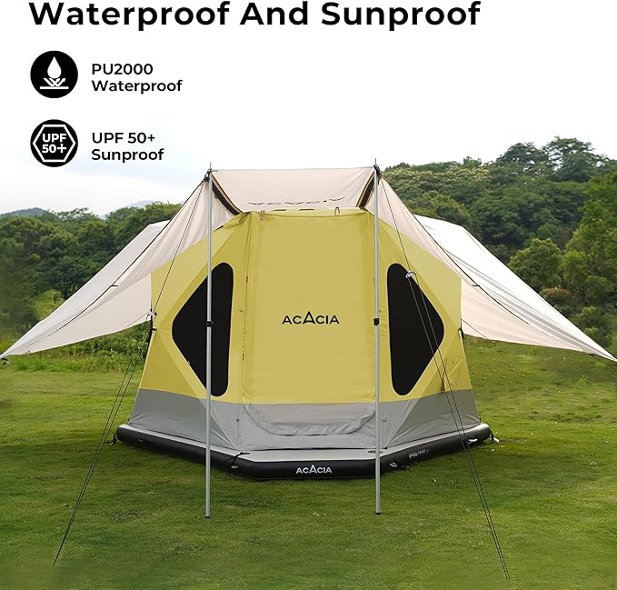 ACACIA Canopy 4 Person for Space Acacia Camping System, PU2000 Waterproof Camping Tarp for 4 Season Camping, UPF50+ Sunproof Tent Tarp with 4 Telescoping Poles, Carry Bag, Almond