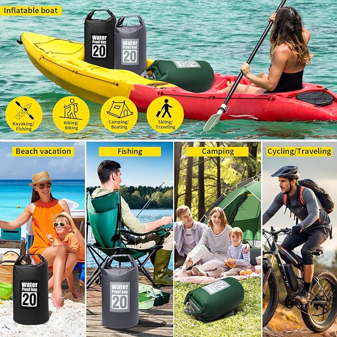 IPX8 Waterproof Dry Bag Backpack 10L - Roll-Top Seal for Kayak Spray & River Crossings, 500D PVC Abrasion-Resistant, Backpack Straps for Hiking Camping Beach