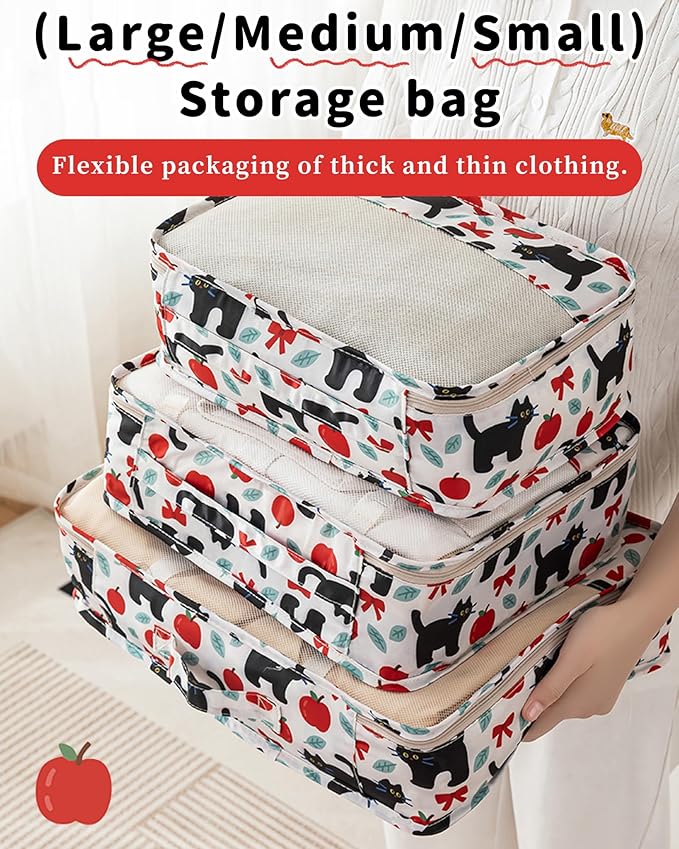 Packing Cubes for Travel 7 Set Luggage Organizer Bags for Family Mesh Breathable Travel Packing Organizers Durable Travel Essentials Suitcases Organizer Bags Set (Strawberry Bear)