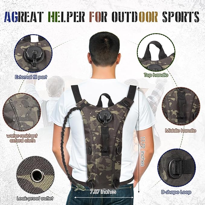 Sanwuta 2 Pcs Hydration Backpack with 3 Liter Water Bladder Tactical Lightweight 17.72 x 7.87 Inch Hydration Pack Backpack Water Backpack Hydration Bag Water Bag for Hiking Running