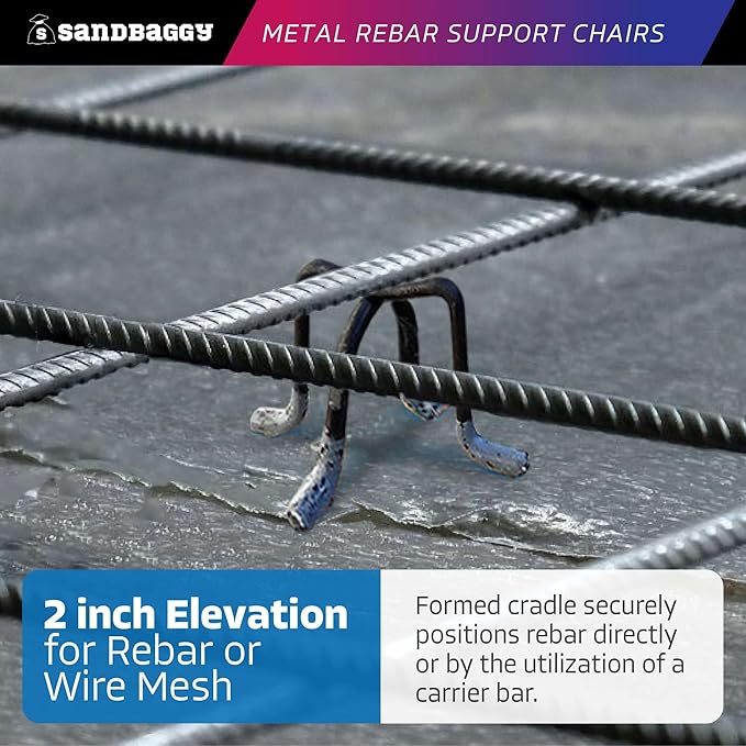Sandbaggy 2 inch Metal Rebar Support Chairs - Plastic Dipped Legs - Rebar #3 to #5 - Concrete Wire Mesh Stands, Seat for Footings, Slabs, Walls (1000, 2")