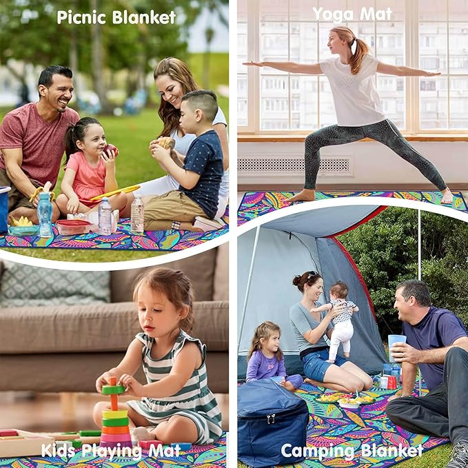 Waterproof Picnic Blankets Foldable & Portable 80''x80'' Boho Picnic Mat for Outdoors, Large Washable Picnic Blanket for Travel Camping Beach, Park Grass Picnic Blanket Accessories for Adults