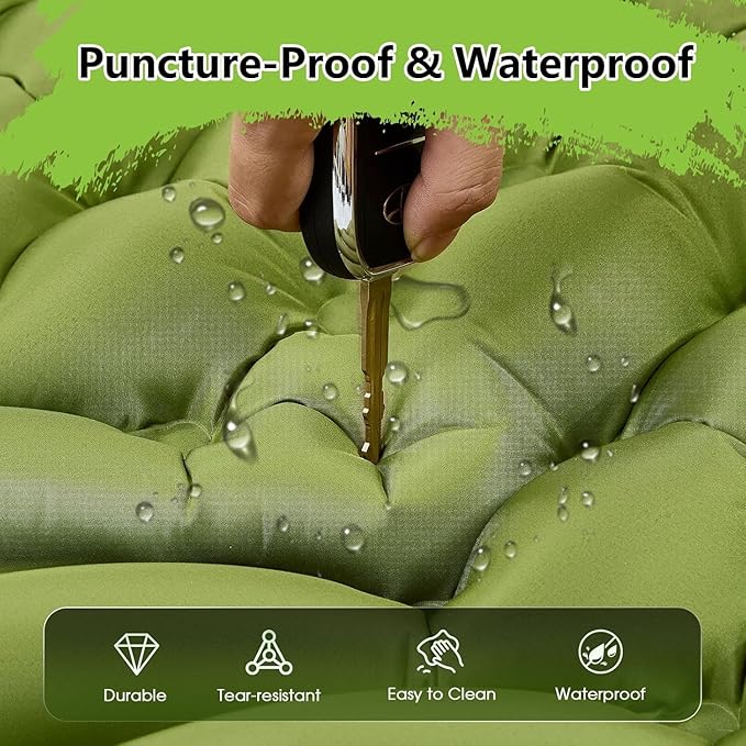 Inflatable Camping Sleeping Pad with Built-in Foot Pump & Pillow - Portable Lightweight Air Mattress for Backpacking, Hiking, Tent - Compact Travel Sleep Mat (Green)