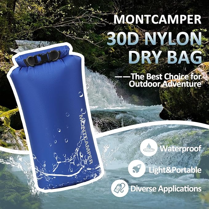 Waterproof Dry Bag 10L – 30D Nylon Roll Top Dry Sack with DWR & PU Coating, Lightweight Water-Resistant Storage for Kayaking, Camping, Hiking, Fishing & Beach (Blue)