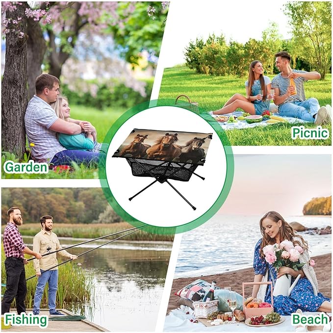 Horse Portable Folding Camping Table, Compact Lightweight Beach Table with Carrying Bag for Outdoor Picnics, BBQs, Camp