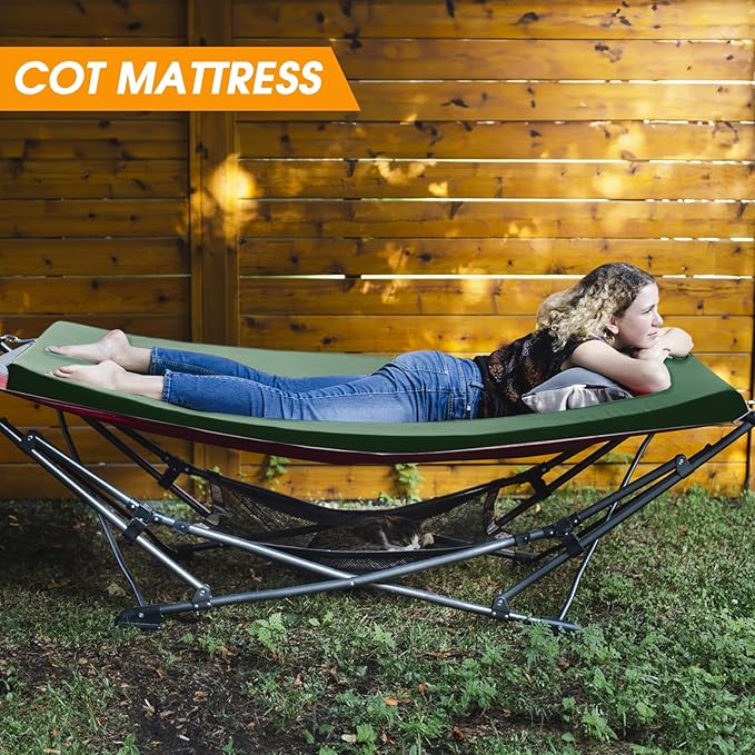 CYMULA Camping Cot Mattress 3in Memory Foam Sleeping Pad,Soft Warm Non-Slip Camping Mattress Topper with Retaining for Adults,Portable Roll up Pad for Travel