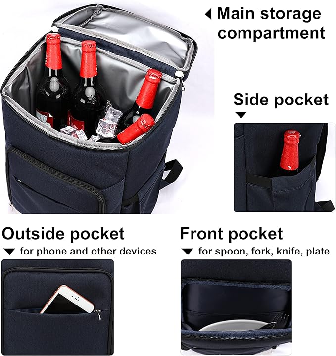 Insulated Cooler Backpack 27 Cans Lightweight Soft Bag Waterproof Leakproof for Outdoor Lunch, Picnic, Hiking, Camping, Beach, Travel, Trip