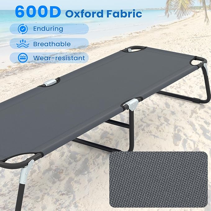 GYMAX Folding Camping Cot 2 Pack, Portable Ultralight Compact Sleeping Cot Bed for Adults with Oxford Fabric, for Outdoor Travel Backpacking Hiking Patio Home Office, 330LBS (2, Grey)