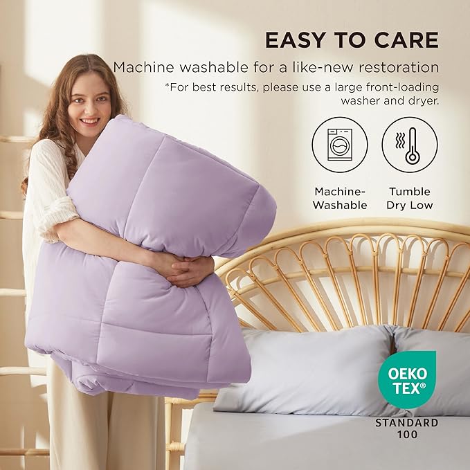 Bedsure Comforter Duvet Insert - Quilted Comforters Cal King Size, All Season Duvet, GentleSoft Down Alternative Bedding, with 8 Tabs, Gifts for Women/Men, Light Purple, Cal King 96 X 102 Inches