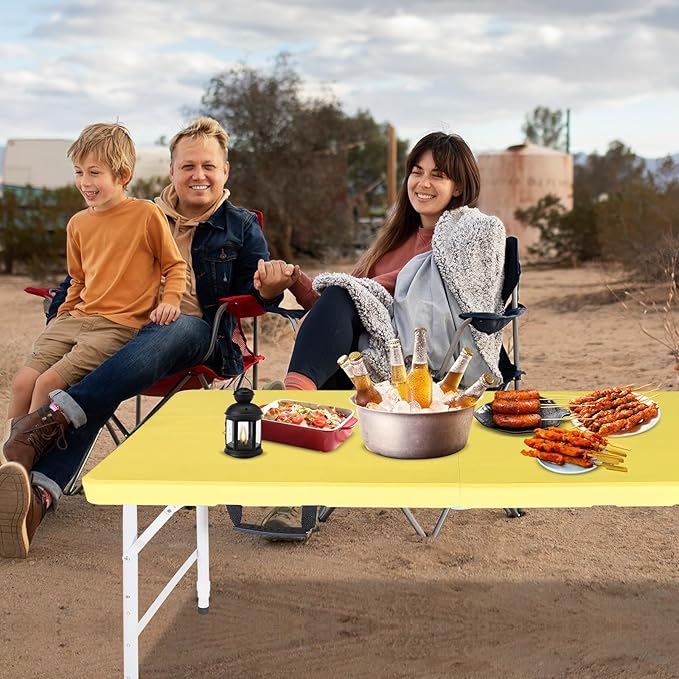 Portable Plastic Folding Table 4ft/6ft/8ft Heavy Duty White Black Picnic Dining Table Fold-in-Half for Camp Party Kitchen Indoor Outdoor