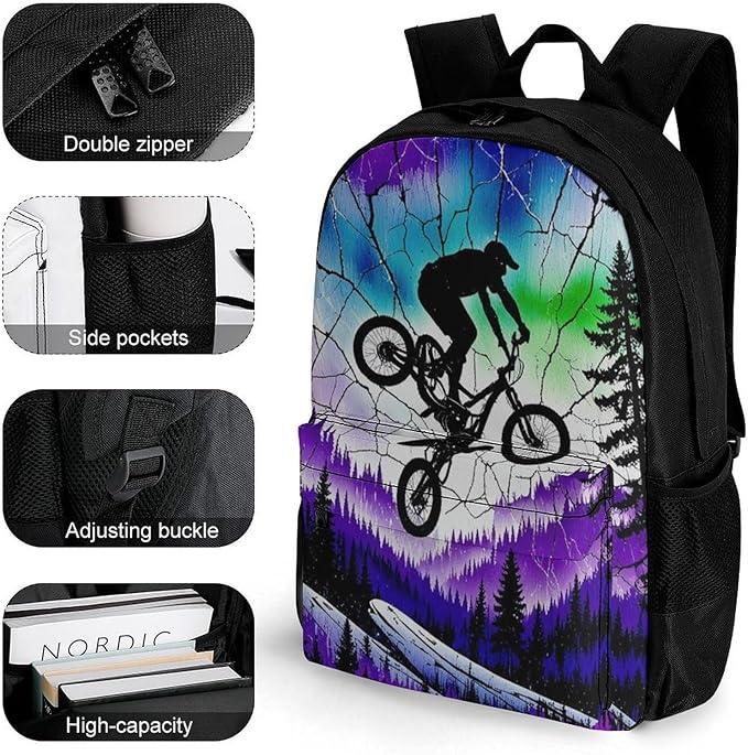 Supdreamc Lightweight Rucksack for Sports Travel Running, Big Capacity Multipurpose Anti-Theft Bookbag, Over The Mountains Motorcycle Motocross Art Travel and Sport Backpack Rucksack