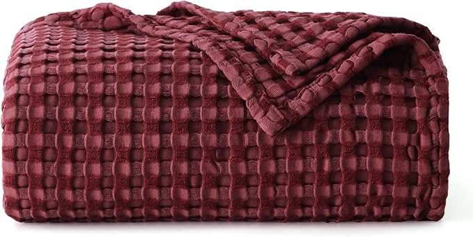 Bedsure Cooling Cotton Waffle Twin XL Blanket - Lightweight Breathable Blanket of Rayon Derived from Bamboo for Hot Sleepers, Luxury Throws for Bed, Couch and Sofa, Burgundy, 66x90 Inches