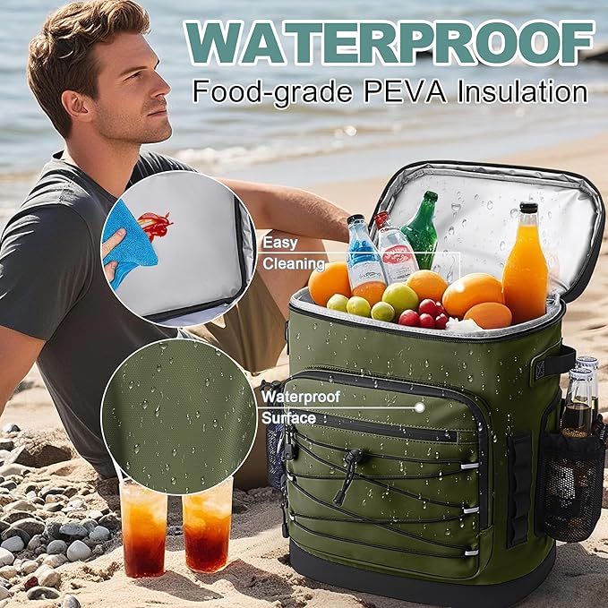 Large 52cans Cooler Backpack, Insulated, Waterproof, Leak Proof, 30L Large Capacity