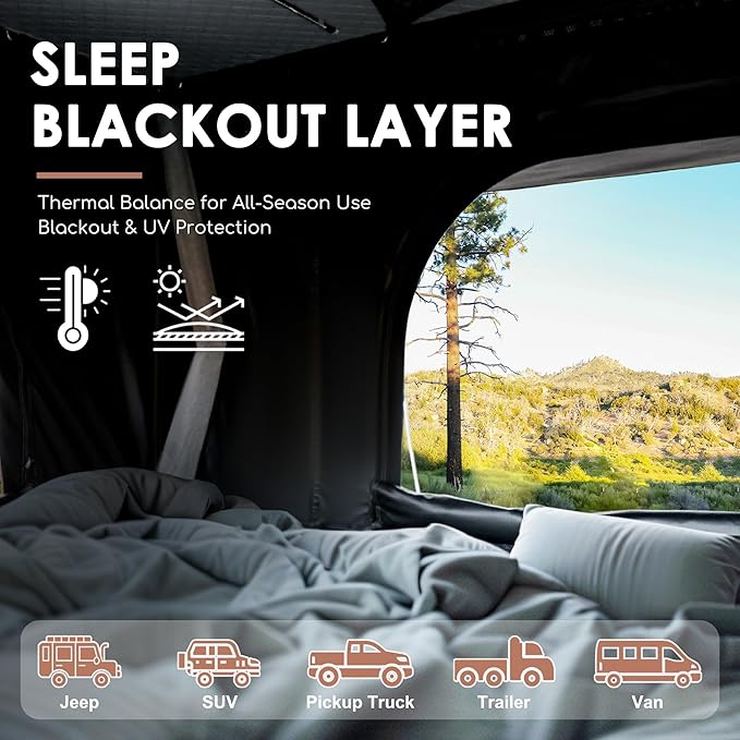 Rooftop Tent, Hardshell Roof Top for 2-4 Person, with Aluminum Telescopic Ladder, LED Strip Light