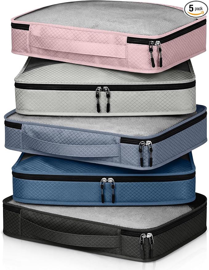 5 Pcs Packing Cubes for Suitcase Large Travel Cubes Carry on Luggage Organizer Bags for Clothes Accessories(M,Morandi)