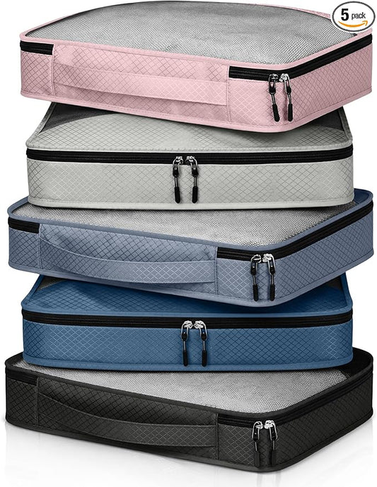 5 Pcs Packing Cubes for Suitcase Large Travel Cubes Carry on Luggage Organizer Bags for Clothes Accessories(L,Morandi)