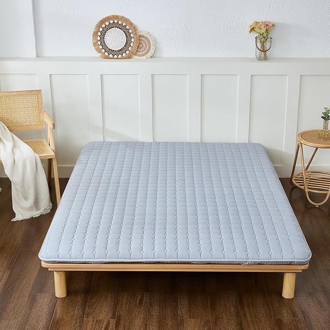 Japanese Floor Mattress Queen, Anti-Slip Japanese Futon Roll Up Tatami Mat for Guests, Grey