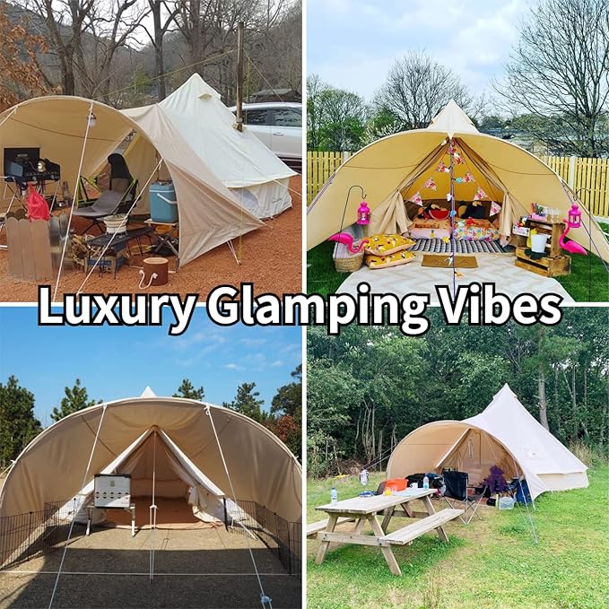 DANCHEL OUTDOOR Waterproof Bell Tent Awning, 4 Season Camping Tarp – Portable Canopy Cover with Poles, Lightweight Glamping Accessories, Rectangle
