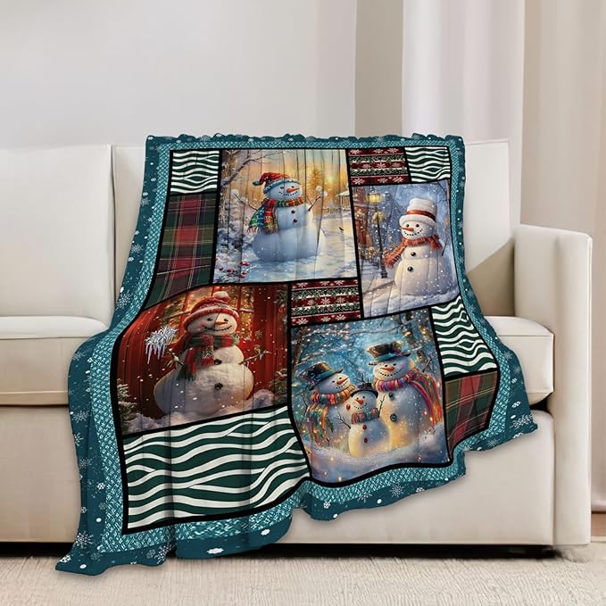 Snowmen Blanket Christmas Winter Snowmen Lover Throw Blankets Gifts for Girls Boys Kids Soft Cozy Fleece Plush for Couch Sofa Bed 80"x60"