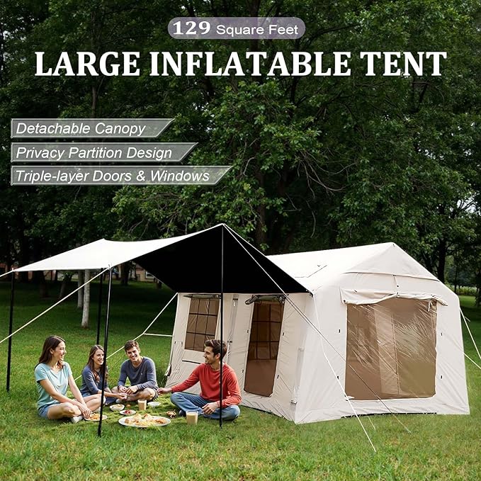 Inflatable Tents for Camping, Large Inflatable Camping Tent with Hand Pump, Easy Setup Tents for 2/4/6/8/10/12 People, Portable Glamping Tent