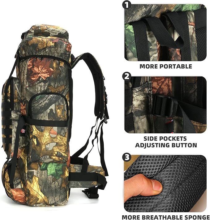 King'sGuard 70L Camping Hiking Backpack for Men Women Large Military Tactical Backpack Molle Rucksack Backpack for Outdoor