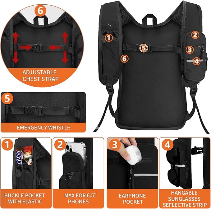 Seektop Expandable Small Hiking Backpack 12L-15L Lightweight Packable Waterproof Daypack with Phone Pocket for Women Men