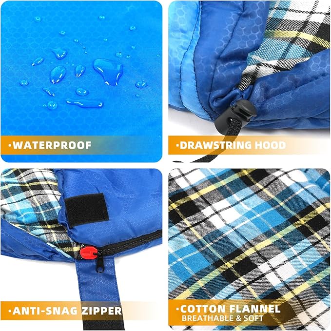 Cotton Flannel Liner Sleeping Bag for Adults Teens Kids, Cold Weather & Warm, 3 Seasons, Lightweight Compact Camping Essentials Equipment, Hiking, Outdoor, Travel