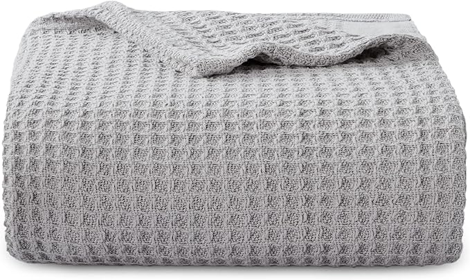 Bedsure Gentlesoft 100% Cotton Large Throw Blanket for Couch 50x70 inches - Breathable and Soft, Waffle Weave Throw Blanket for Office, Grey