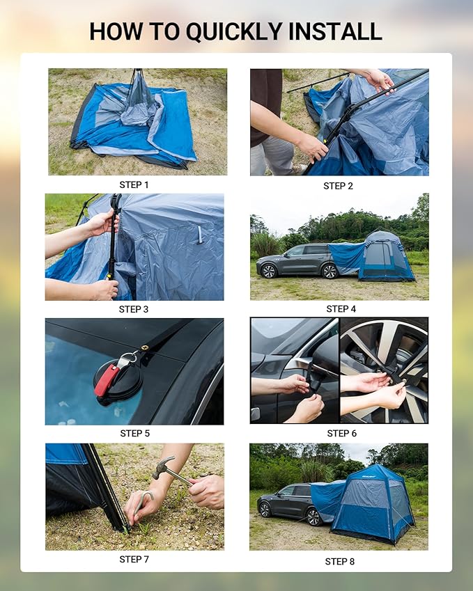 SEALIGHT SUV Tent for Camping，6 Person Pop Up Tent Double Layer PU3000mm Waterproof Car Camping Tent with Rainfly and Storage Bag，Weather Resistant Car Tents for Camping SUV，10FT L x 8FT W x 7.2FT H