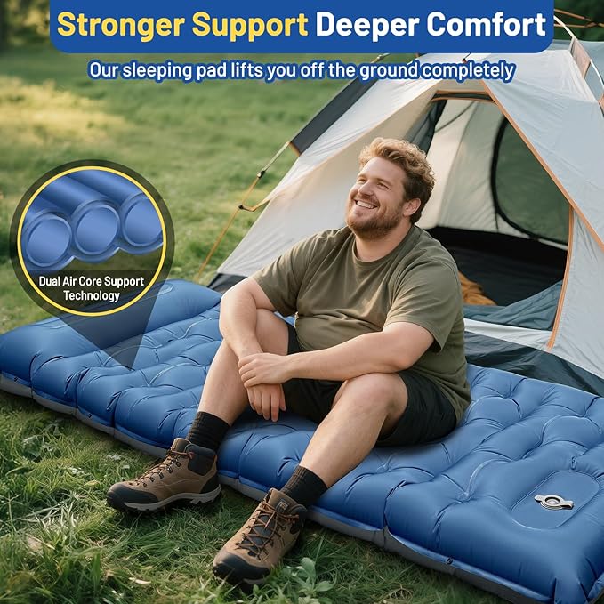 Camping Sleeping Pad, Extra Thick 6 Inch Camping Mat with Pillow Built-in Foot Pump Ultralight Inflatable Sleeping Pads Compact for Hiking Backpacking Camping Traveling Tent, Portable Sleeping Mat