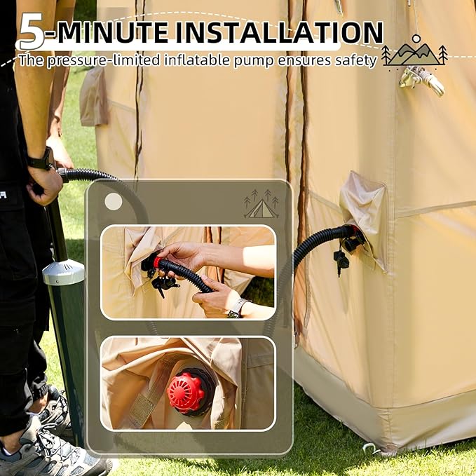 EROMMY 4/6/8/12 Person Inflatable Tent with Skylight, 4 Season Blow Up Tents with Hand Pump for Outdoor Camping & Hiking, Easy Set-up Windproof Sunproof Waterproof