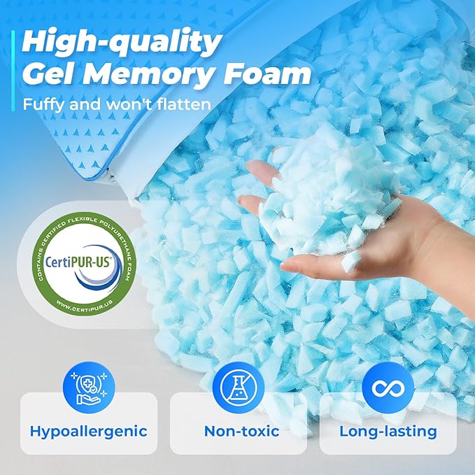 Small Cooling Memory Foam Travel Pillows for Airplanes, Compressible Camping Pillow, Adjustable Shredded Foam Bed Pillow for Medium Firm Neck Knee Lumbar Support, Ideal Sleeping,Car,Backpacking