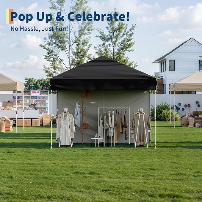 Garvee 10x10 Pop Up Canopy Tent with 1 Removable Sidewall, Heavy Duty Commercial Instant Shelter with One-Person Setup, UPF 50+ Waterproof, 100 Sq Ft Shade for Outdoor Events, Camping, Farmers Market
