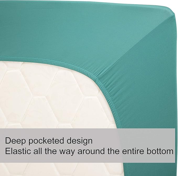 Soft Stretch Queen Size Fitted Sheet Only - 4-Way Stretchy Jersey Knit, T-Shirt Feeling & Ultra Soft, Wrinkle Free, Non-Slip & Snug Fit for Mattress (Deep: 5"-16") - Aqua, Queen