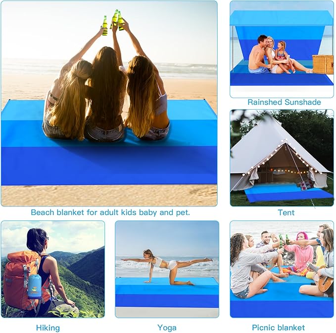 BYDOLL Beach Blanket Waterproof Sandproof Large 78''×81''/10'×9' Sand Free Oversized Sandless Picnic Mat Water Proof Packable Lightweight Blanket for Beach Camping Hiking Travel