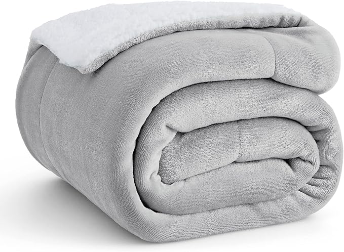Bedsure GentleSoft Sherpa Fleece Throw Blanket Twin Size for Couch - Thick and Warm, Soft Fuzzy Plush Twin Blanket for Winter, Light Grey, 60x80 Inches