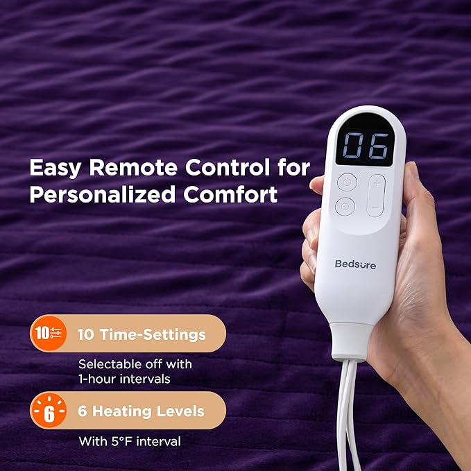 Bedsure Electric Blanket Full Size - Soft Flannel Heated Blanket Full, GentleSoft Fast Heating with 10 Time Settings & 6 Heat Settings, Warm Gift for Grandma (72x84 inches, Purple)