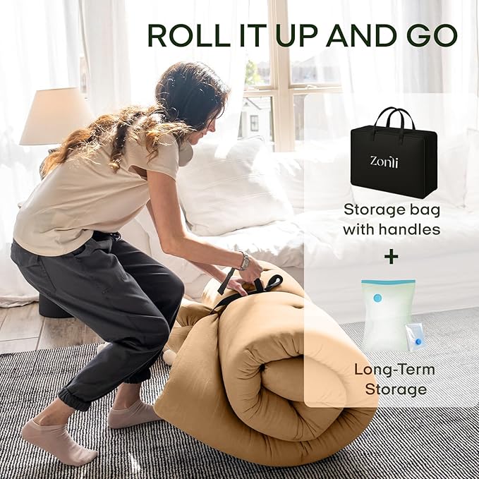 ZonLi Japanese Floor Futon Mattress Twin Size 75"x 39", 100% Cotton Cover 2.5'' Thicken Tatami Mattress, Foldable Sleeping Pad, Portable Dormitory Tatami Mat, Roll Up Floor Lounger Bed for Adult