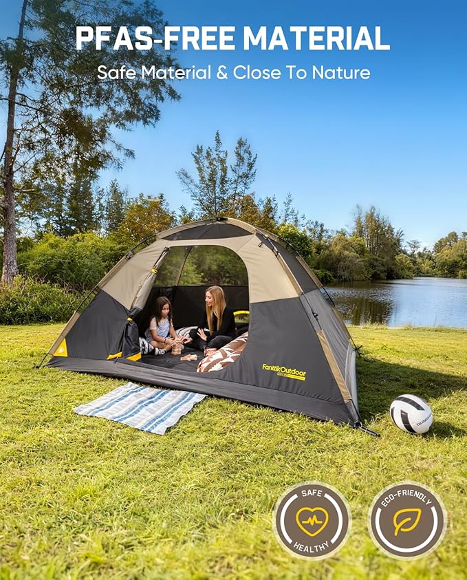 FanttikOutdoor Zeta C2/3/4 Camping Tent, 2/3/4 Person Instant Dome Tent, Easy Setup in 60s, Portable Waterproof Cabin Tent with Pre-Attached Poles & Air Vent, Ideal for Camping, Hiking, Backyard